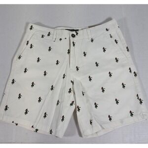 Forever 21 Mens Hula Girl Embroidered Chino Shorts 33 White Summer Hawaiian Prep